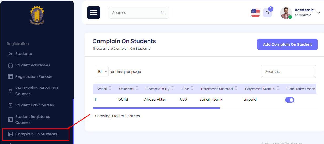 Complain on Students Navigation