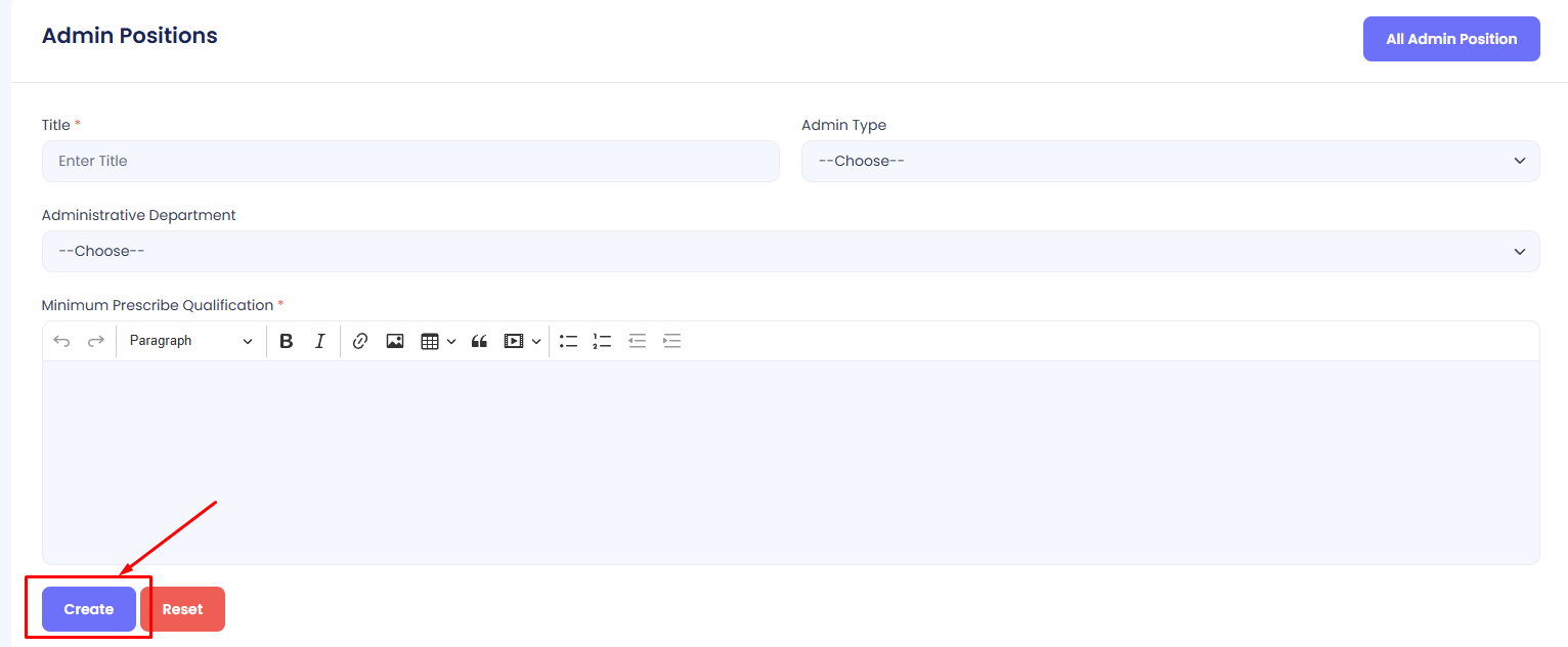 Create Admin Position Form