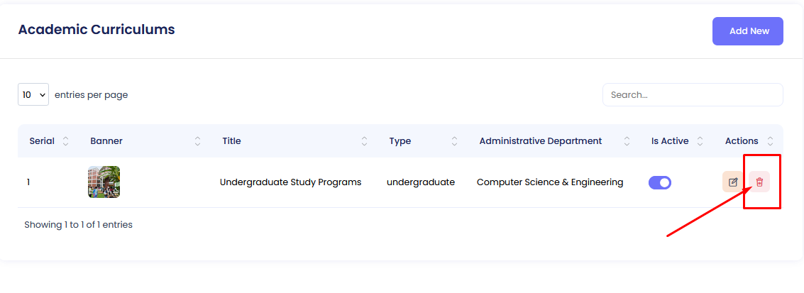 Delete Curriculum Button