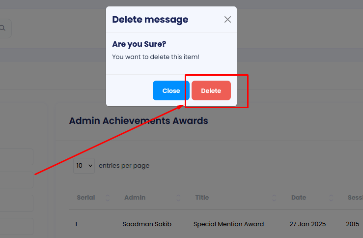 Delete Achievement and Award Form