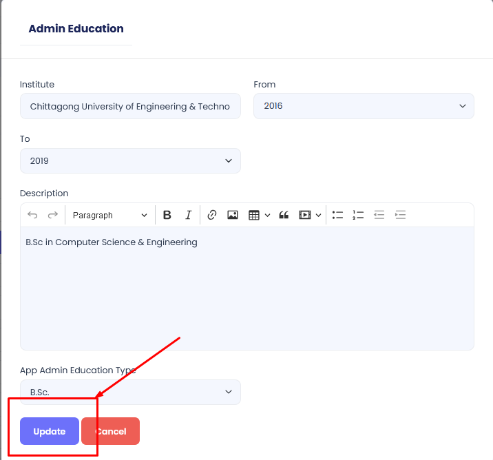 Edit Education Profile