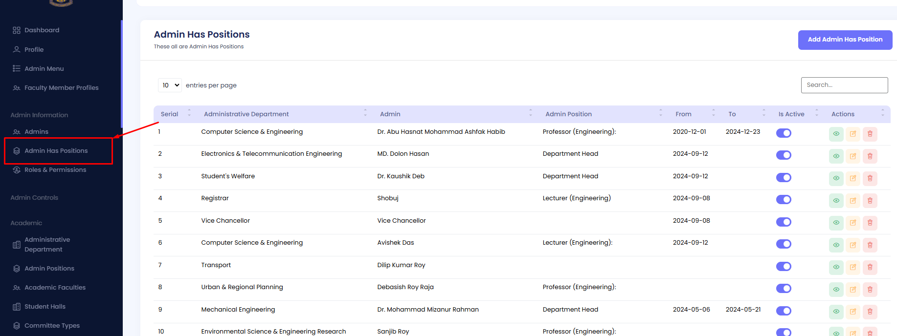 Navigate to Admin Positions