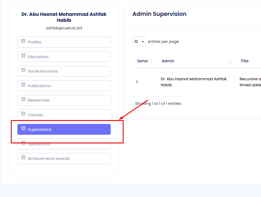 Supervision Profile Menu