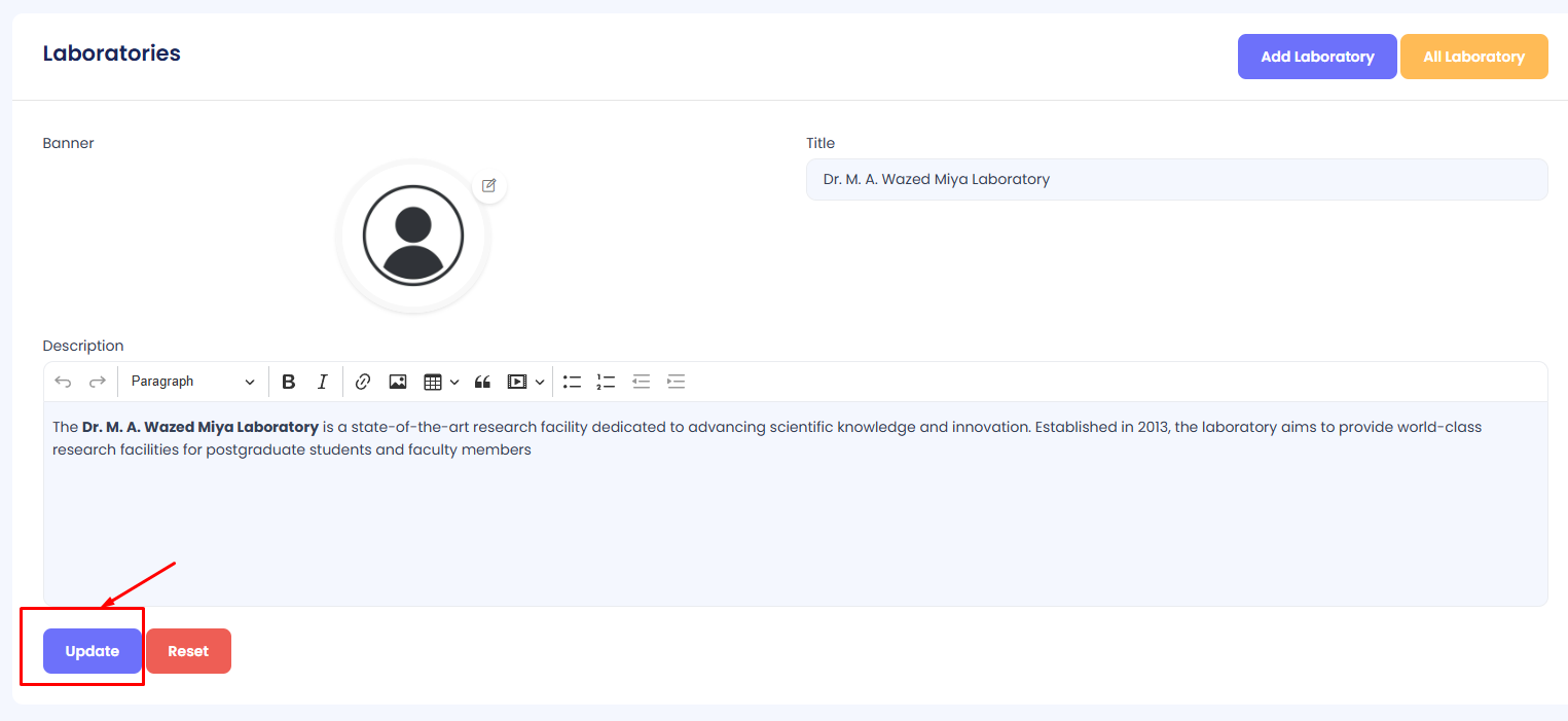 Update Laboratory Form